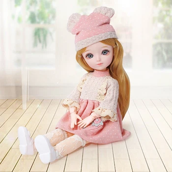 12 Inch 31cm Bjd Doll 23 Movable Joints 1/6 Makeup Dress Up 3D Eyes Long Wig For Babys Girls Toys Fashion Birthday Gifts New 1