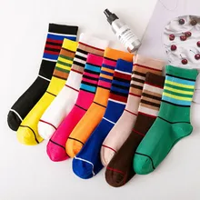 Осенние и зимние новые женские носки, японские хлопковые высокие эластичные носки без пятки, женские цветные полосатые носки без пятки, радужные носки