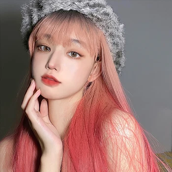 

MEIFAN Cosplay Lolita Harajuku Ombre Wig High Temperature Synthetic Female Long Straight Anime Hair Orange-Red Gradient Hair