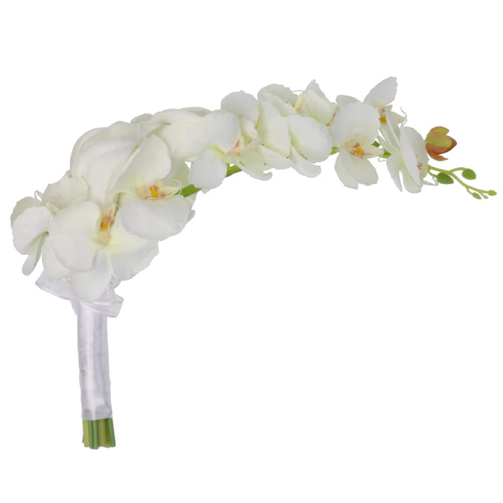 Wedding Ceremony Cascade Waterdrop Bouquet Bridal Bridesmaid Artificial Silk Flower Calla Lily Orchids Flower Arrangement