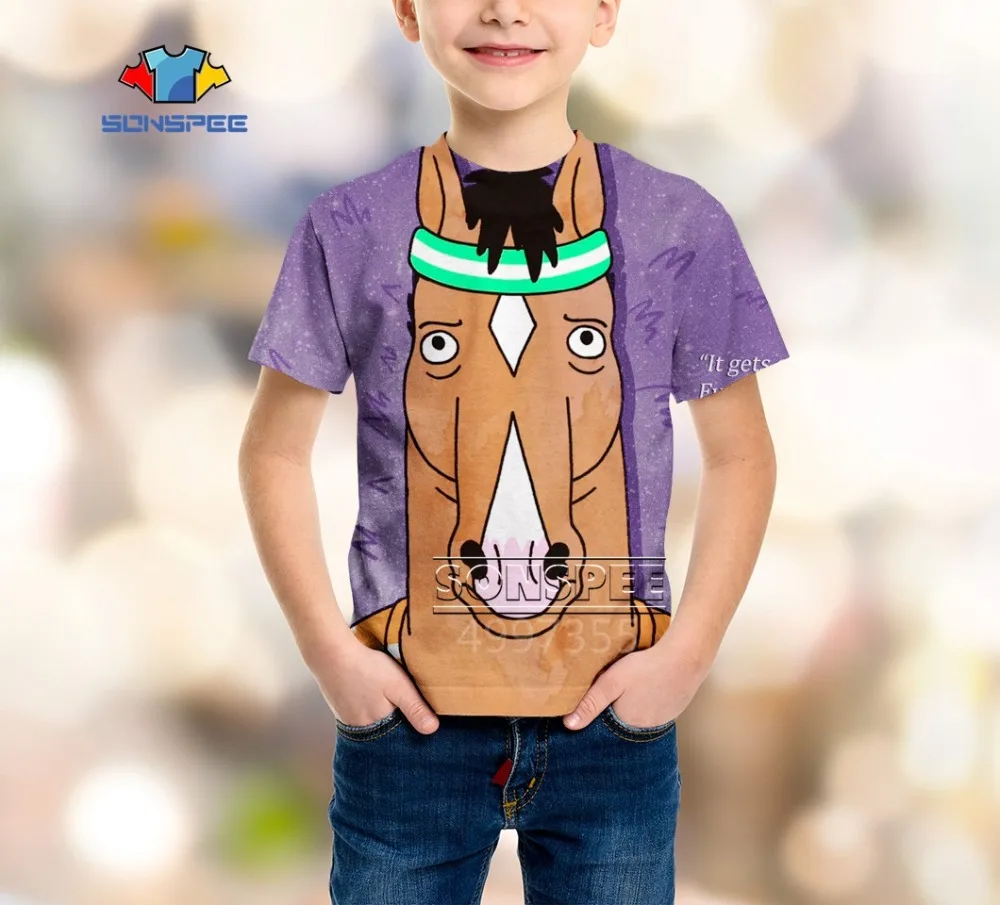 SONSPEE BoJack Horseman Harajuku boys girls teens Fashion T-shirt Casual Cartoon 3D Printed short sleeve top tees pullover A569