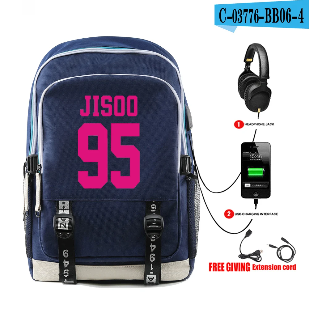 Kpop BTS сумка для женщин/мужчин мочила Harajuku usb ноутбук рюкзак змеиной кожи сумки на плечо для активной деятельности, Студенческая, для путешествий, рюкзаки, школьные сумки - Цвет: navy