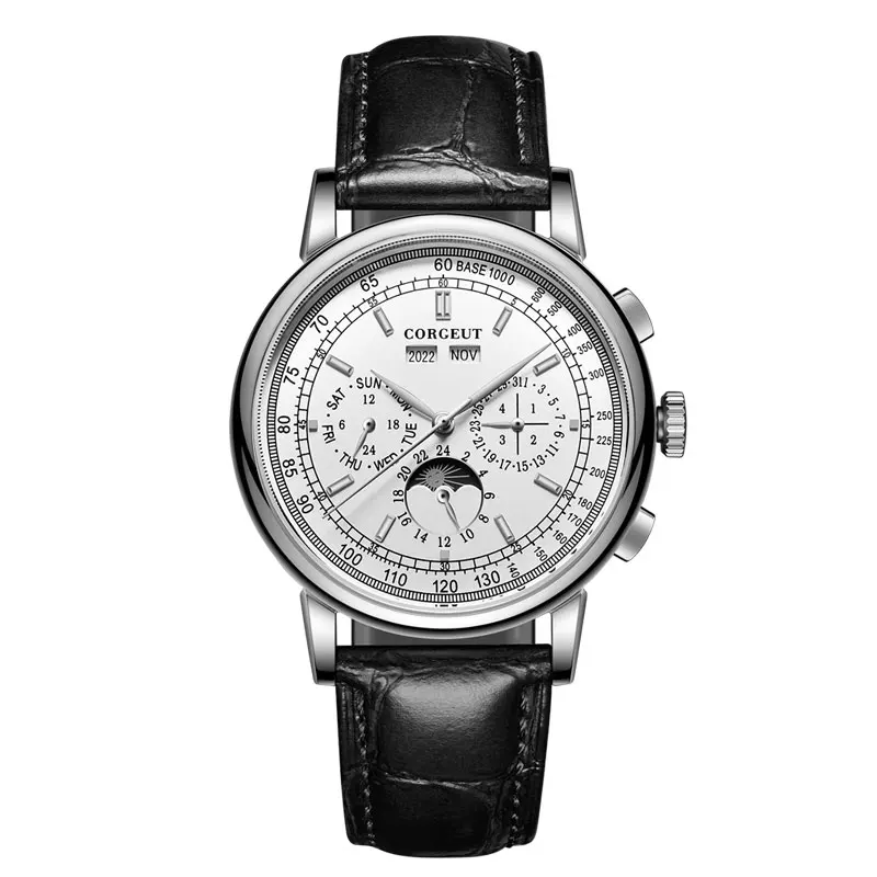 Corgeut42mm фазы Луны часы Для мужчин автоматические механические наручные s Relogio Prova De
