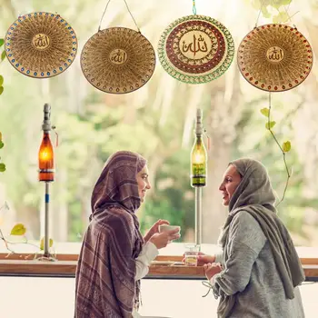 

Ramadan Wooden Round Pendant Eid Mubarak Hanging Ornament Home Decor Craft Gift Islam Muslim Event Party Supplies