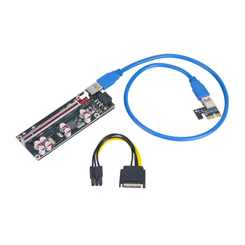 PCI-E Riser 009S PLUS Profesional Express 1X 4x 8x 16x Extender PCI E USB Riser 009 GPU 6Pin Card SATA 15pin for BTC Miner
