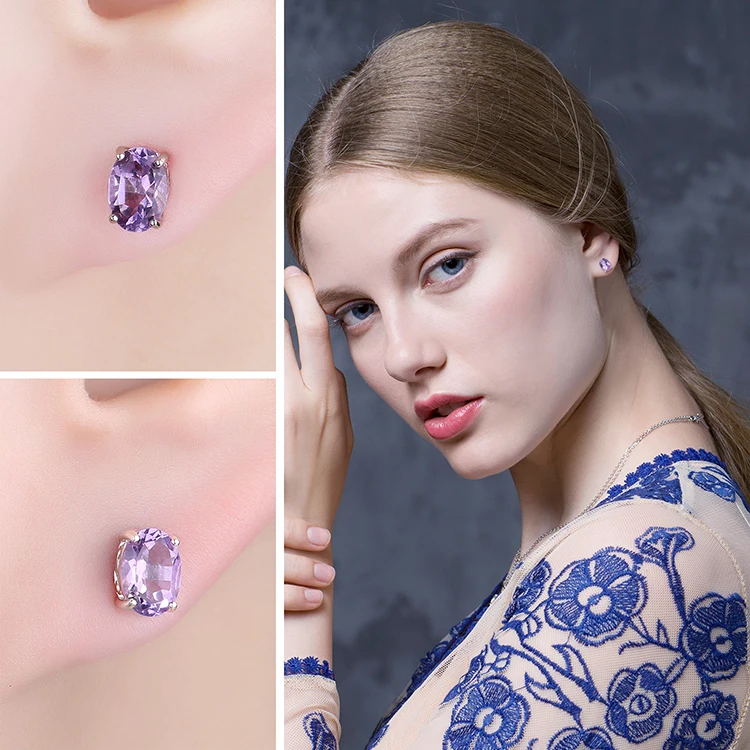 JewelryPalace классический овальный 1.4ct натуральный Фиолетовый аметист камень серьги гвоздики для женщин 925 пробы серебро ювелирные украшения