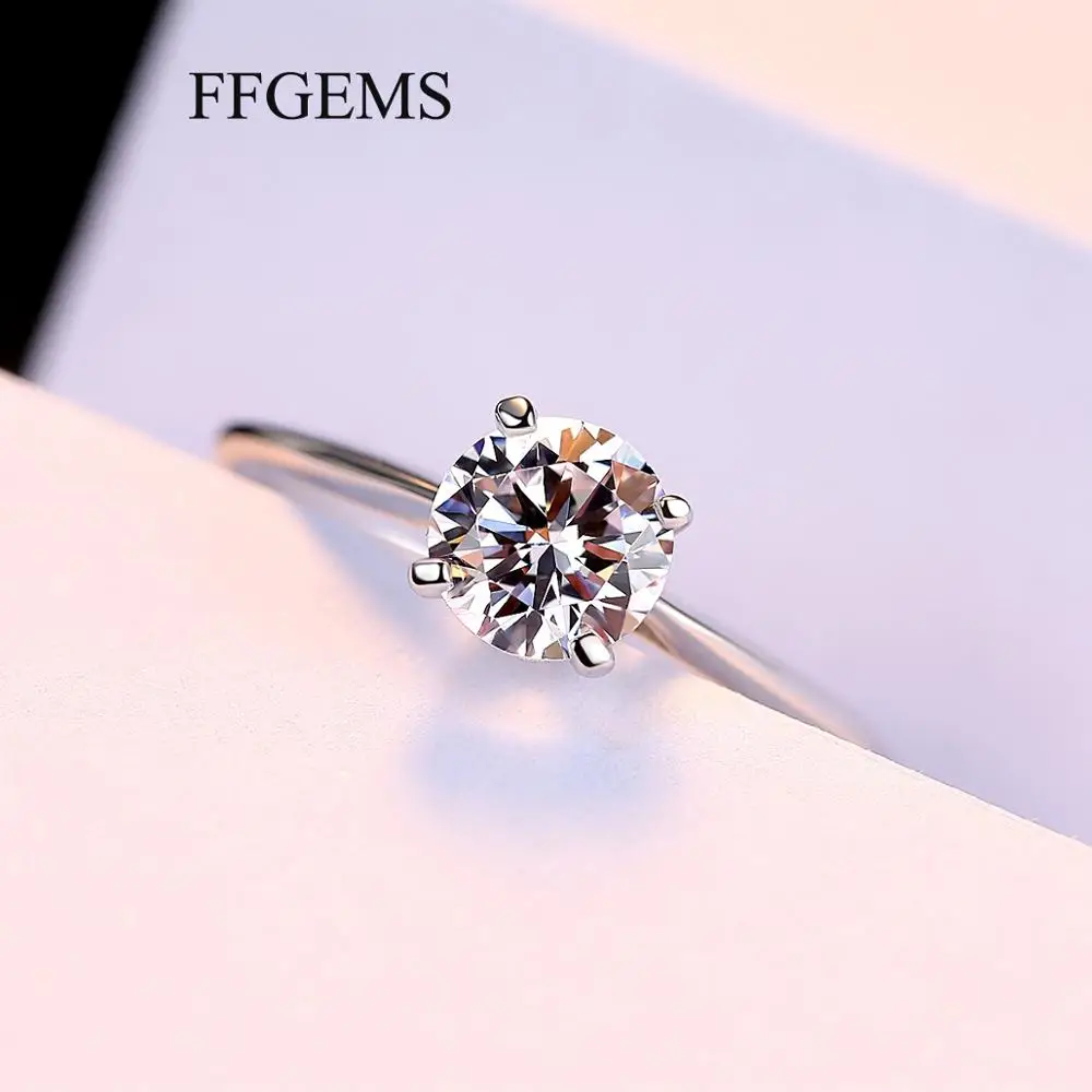 

100% Sterling silver Natural Moissanite with certificate Round 0.8CT VVS1 EFD Rings Fine Jewelry For Women Wedding Engagement