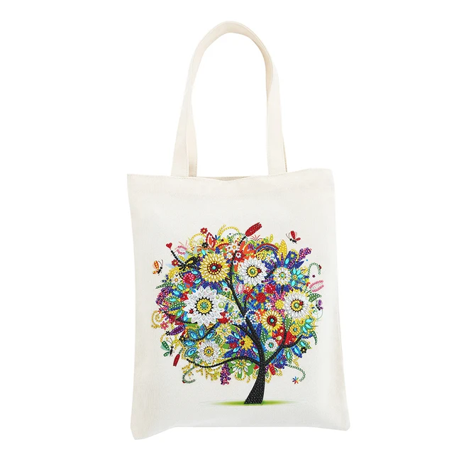 DOOSAI 4 Pack Mandala Flowers Series 3 Diamond Painting Dots Dotz Art Kits Canvas Tote Bags Boho 5D DIY Handbags Handmade Gifts Reusable Shopping