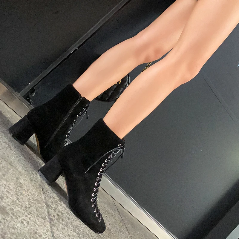 Women Ankle Boots Genuine Leather 22-25.5 Cm Feet Length Cowhide + Cow Suede Retro Modern Martin Boots Ankle Boots for Women