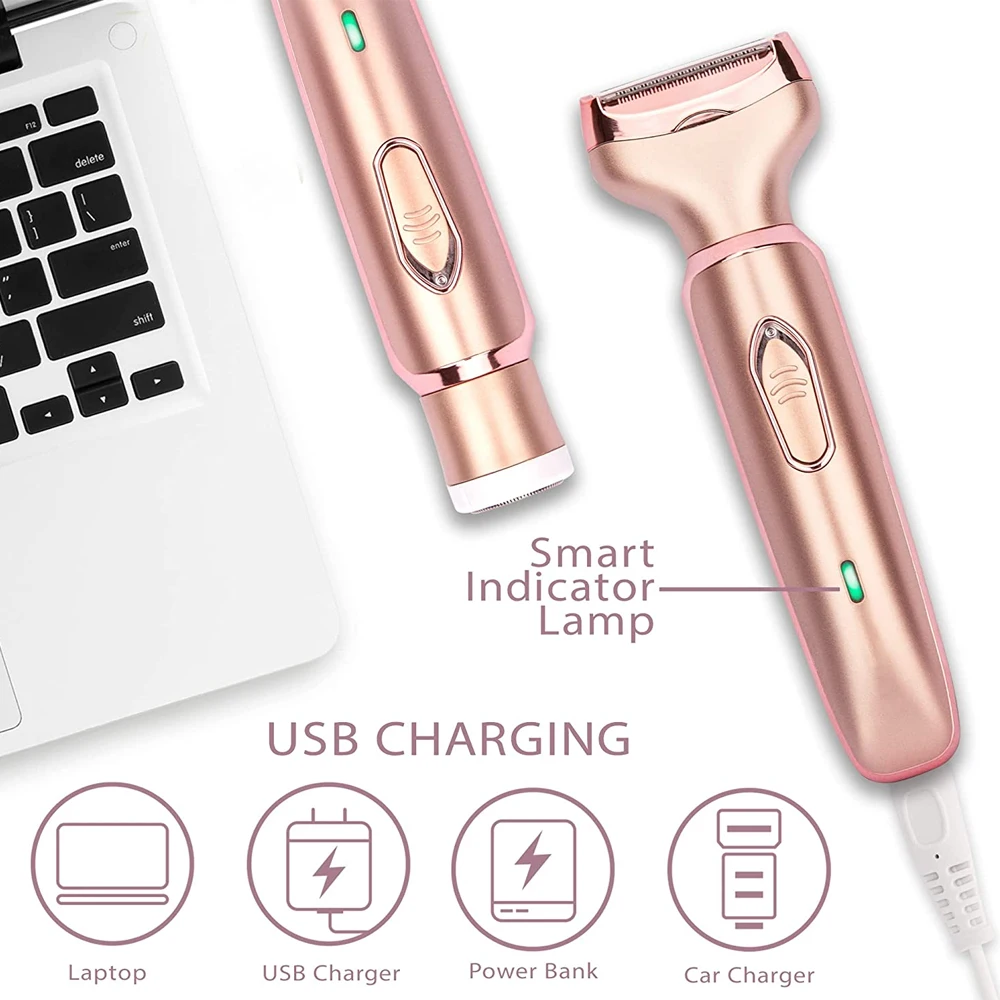 Hair Removal Epilator 2 in 1 Women Electric Razor Painless Face Shaver Bikini Pubic Hair Trimmer Home Use