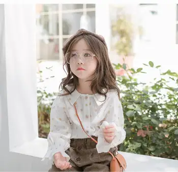 

2020 Spring Summer new Baby Girl Shirts Korean Style Polka Dot Cotton Linen long Sleeve Blouse Children's Tops E93028