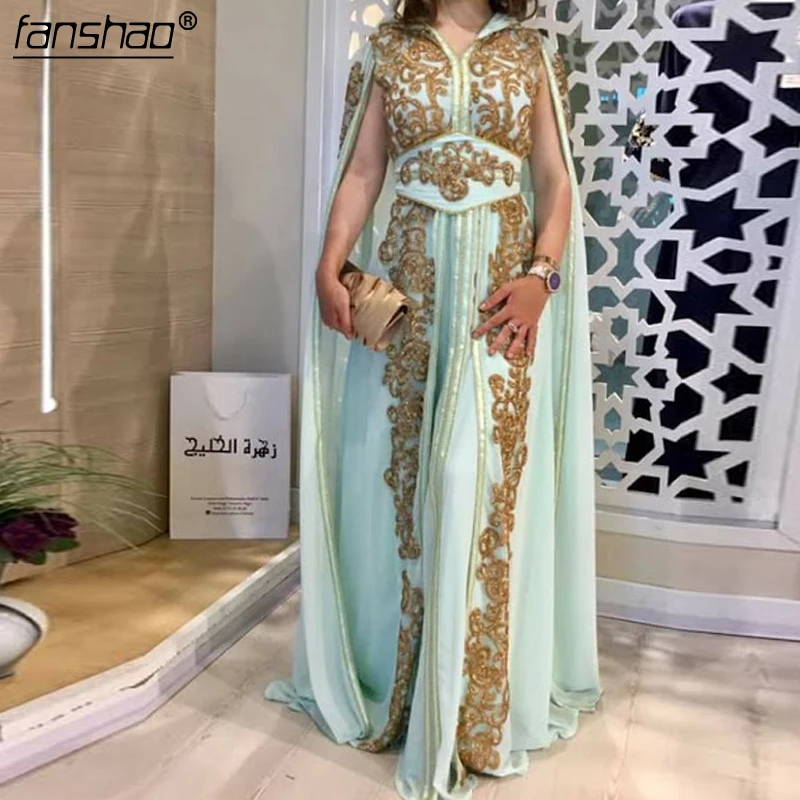 Бирюзовое мусульманское вечернее платье из шифона марокканский кафтан контрастного цвета пиджак Саудовская Арабская вечерние платья для особых случаев на заказ