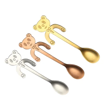 

3PCS Cute Practical Cartoon Bear Design Creative Safe Delicate Stainless Steel Spoon for Milk Sugar Dessert Tea Cake