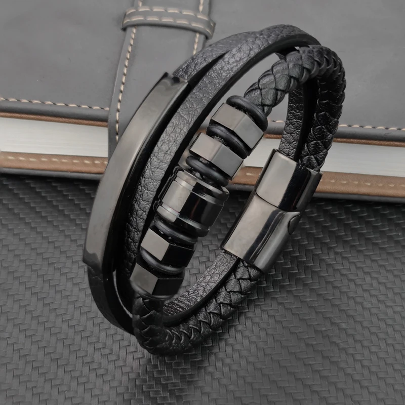 Accessories Bracelet Men's Fashion Gift Black Genuine Leather Bracelets DIY Combination Wild Handsome Gift
