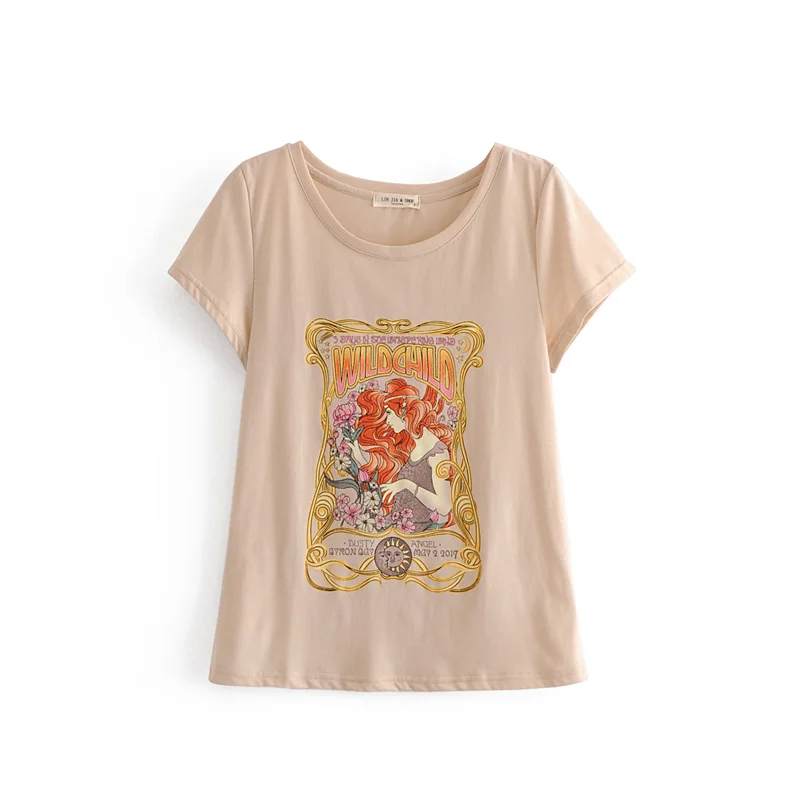 Boho винтажный шикарный женский хлопковый топ happie с круглым вырезом, футболки с рисунком розы, женские футболки с коротким рукавом, большие размеры - Цвет: kahaki