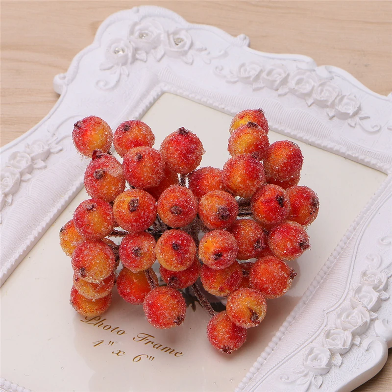 

40 Pcs Decorative Mini Christmas Frosted Fruit Berry Holly Artificial Flower