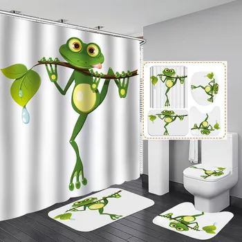 

4Pcs/Set Elegant Flowers Pattern Shower Curtain Mat Set Non Slip Rugs Carpet For Bathroom Toilet Bath