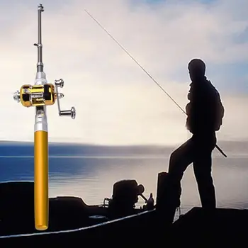 

1pc Mini Portable Aluminum Alloy Pocket Pen Shape Fish Fishing Rod Pole With Reel free shipping