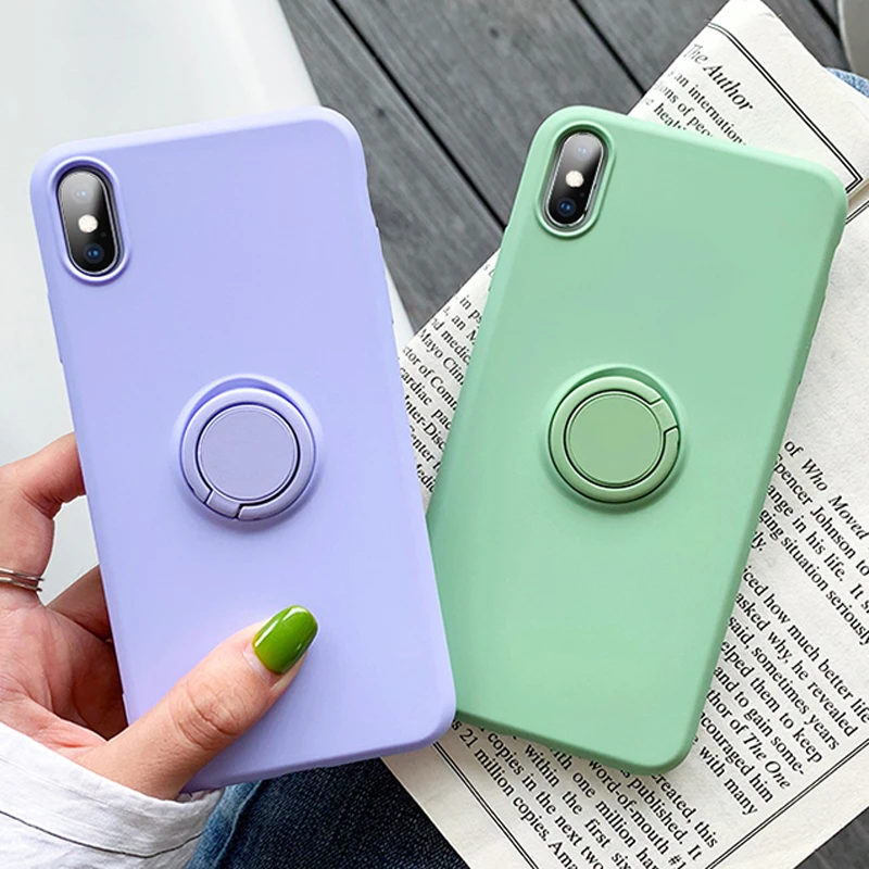 

Soft Silicone Case For iPhone XR 11 Pro 6S XS Max XS X R 7 8 6 Ring Holder Stand Shockproof Silicon Cover iPhoneXR Case iPhone11