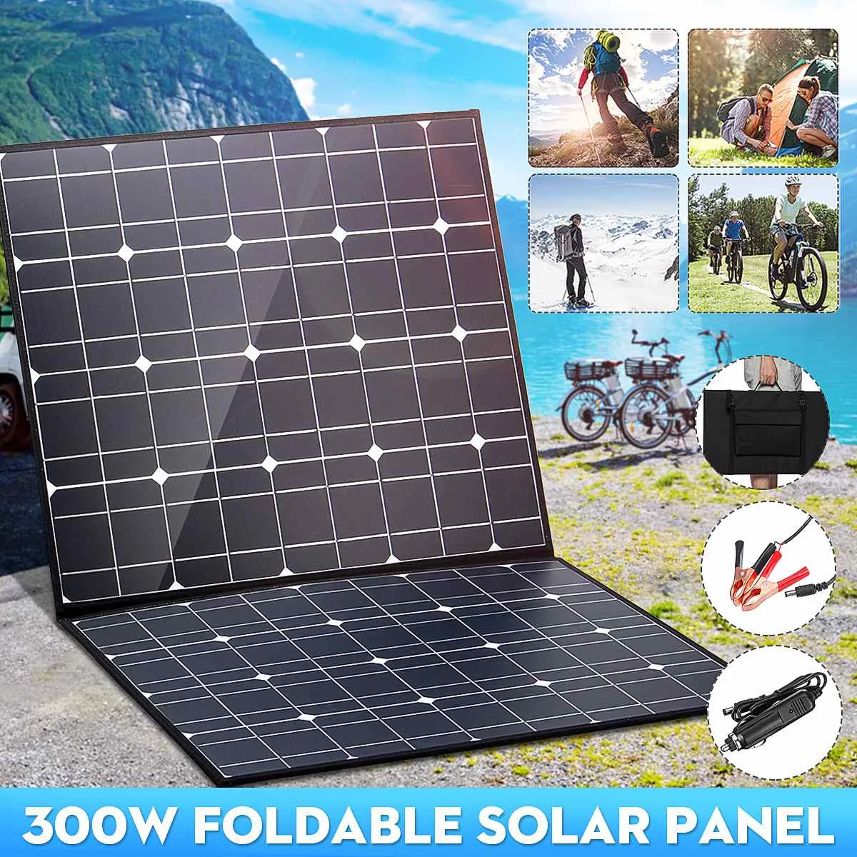 

300W 18V Solar Panel Monocrystallinel Folding Solar Cells with 1.5m MC4 Cable+USB Interface for Outdoor Working Waterproof