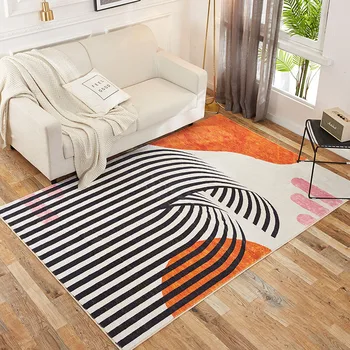 

Nordic Style Geometric Carpet For Girls Room Pink Rug Bedroom Kids Imitation Cashmere Long Hair Carpet Balcony Rug Hall Mat