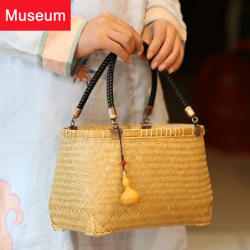 

Bamboo Weaving Package Manual Weave Woman Package Literature Fresh Hundred Take The Hand Handbag Cheongsam Handbag Hand Bag
