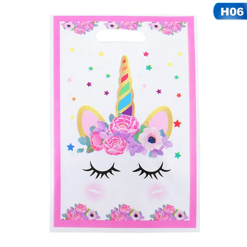 10Pcs Cartoon Rainbow Unicorn Flamingo Plastic Gift Bags Candy Bag For Party Wedding Birthday Gift Package Box Party Supplies - Цвет: H06