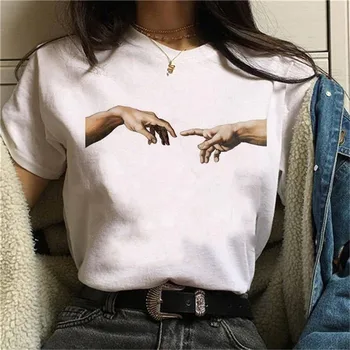 

Maycaur Michelangelo T Shirt Funny Female Hands Women Tshirts Harajuku Aesthetic Graphic Tshirt Vintage Ulzzang 90s Femme Tops