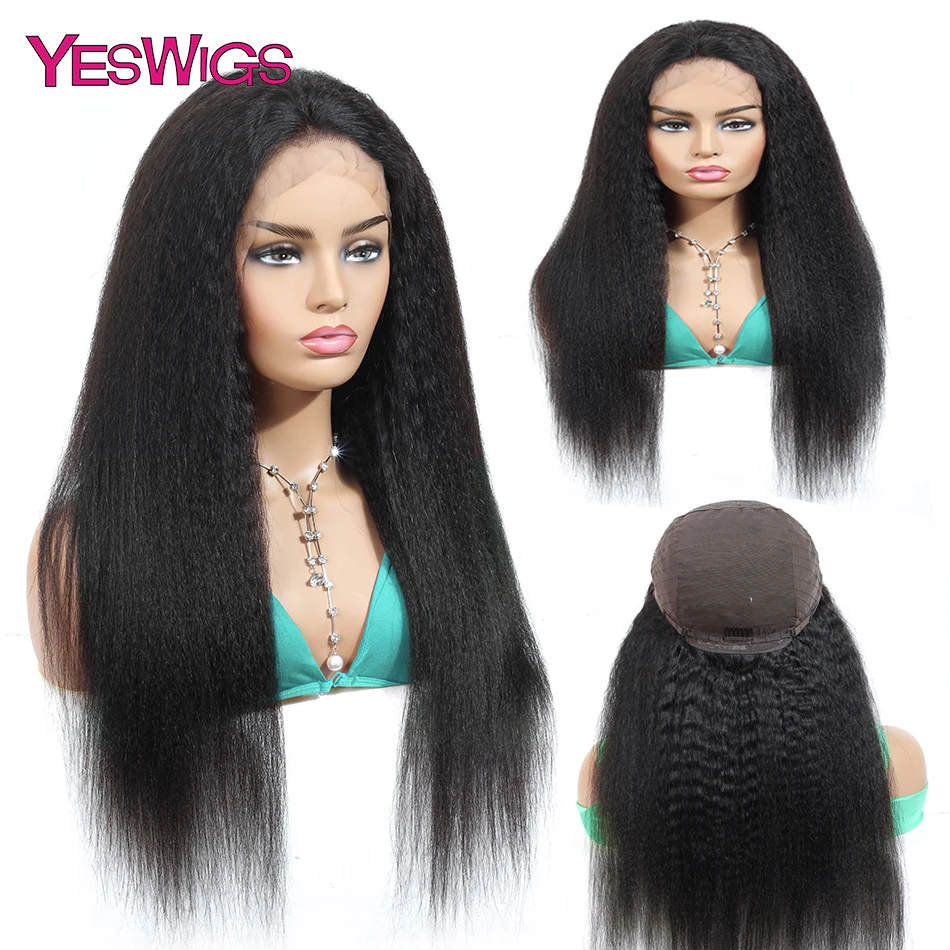 Yeswigs Yaki Straight Wigs Brazilian  Remy Human Hair 13x4 Pre Plucked Lace Front Human Hair Wigs For Black Women