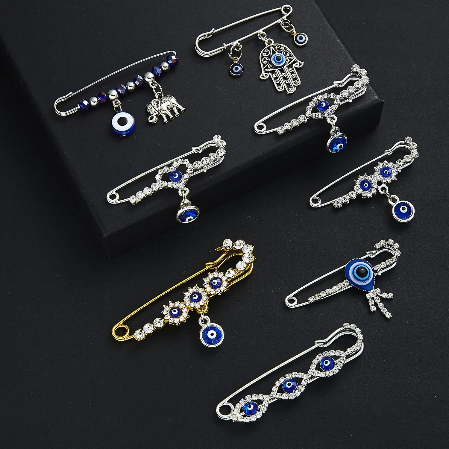 

2019 Fashion Cz Pearl Turkish Evil Eye Brooch for Women Alloy Gold Flower Fatima Creative Brooch Pin Statement Jewelry Gift