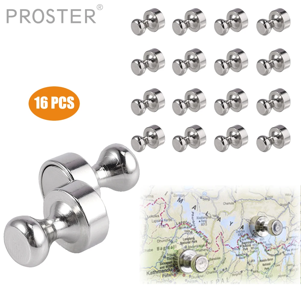 

PROSTER 16PCS for Push Pins Silver Magnets Brushed Nickel Push Pin Strong Magnets for Refrigerator,Whiteboard, Map, Calendar