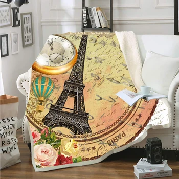 

Paris Tower Retro Blanket for Home Travel Flower Microfiber Throw Blanket Winter Warm Sherpa Fleece Blanket on Bed Sofa 150x200