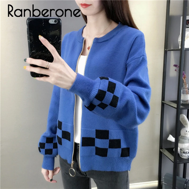 Zipper Cardigan Women 2019 New Autumn Winter Korean Long Sleeve Sweater Cardigan Female Knitted Jacket Sweater Coat Women Blue Zipper Cardigan Women 2019 New Autumn Winter Korean Long Sleeve Sweater Cardigan Female Knitted Jacket Sweater Coat Women Blue