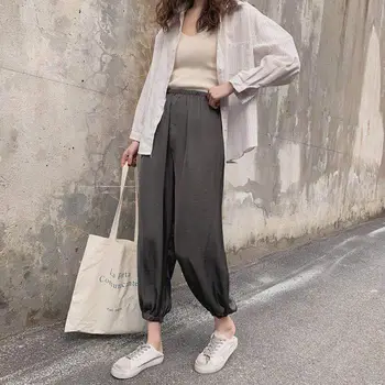 

Trouser For Women Mid Waist Pants Casual Loose Solid Color Fashion Trend Thin Harem Bloomers Pants Women W1