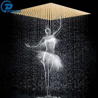 POIQIHY Ultrathin Golden Shower Head 16″ Stainless Steel Rainfall Shower Faucet Head Bathroom Black Large Flow Showerhead Faucet