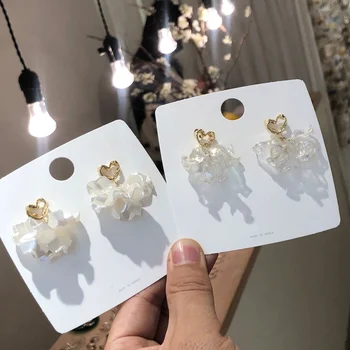 

MENGJIQIAO New Fashion Acrylic Shell Flower Petal Drop Earrings For Women Elegant Hollow Heart Pendientes Jewelry Accessories
