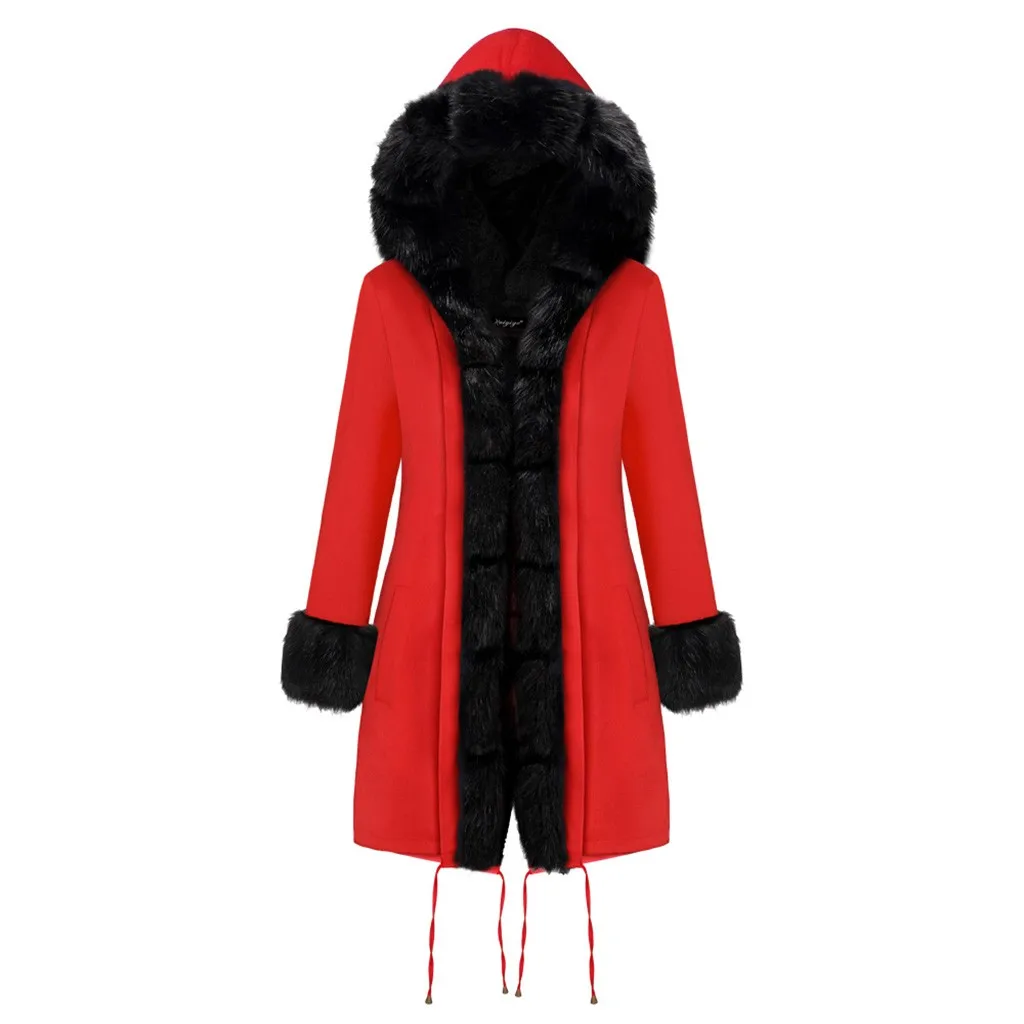 Зимнее меховое пальто с капюшоном больших размеров, длинное красное пальто из искусственного меха, повседневная женская меховая куртка с длинным рукавом, верхняя одежда для женщин