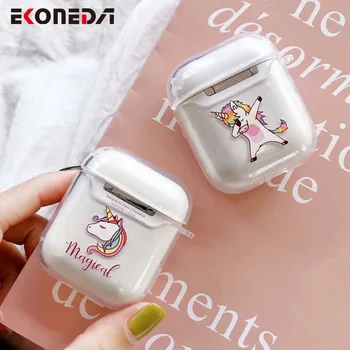 

EKONEDA Soft Silicone Earphone Case For Airpods Case Cartoon Unicorn Transparent Clear TPU Cover For Airpod 2 Case