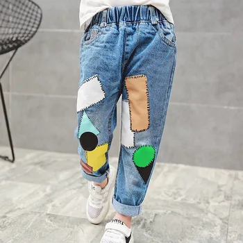 

Spring and autumn new children's clothing boys and girls trousers pants big boy patch loose tide jeans