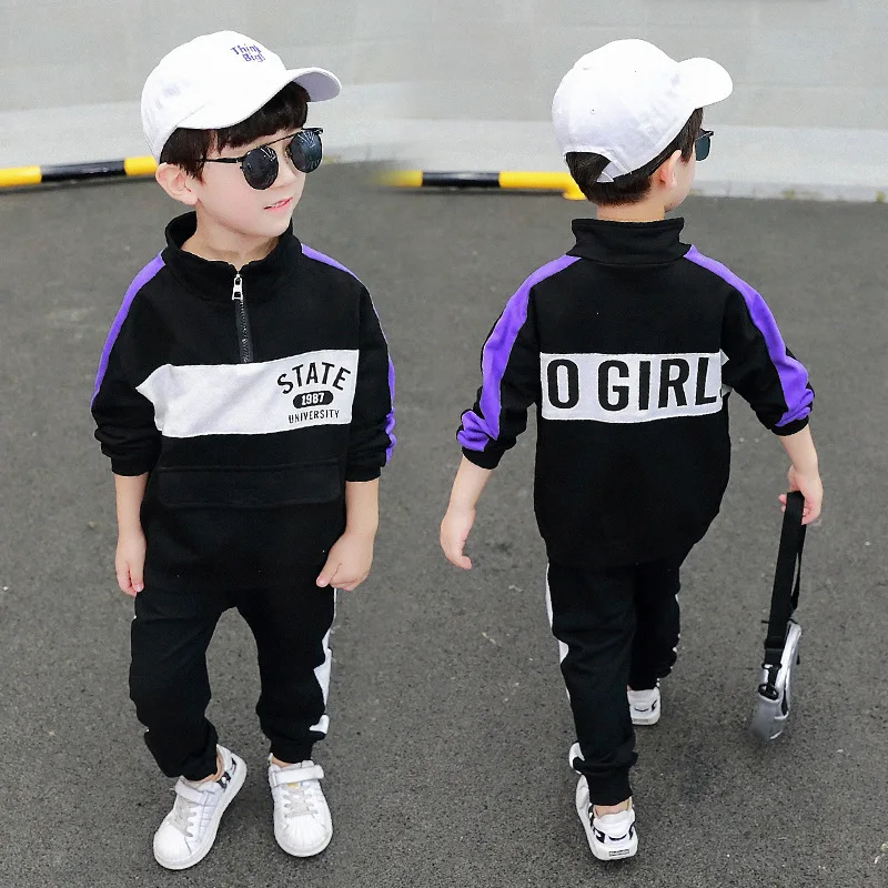 

BOY'S Suit Autumn Clothing New Style Stand Collar Pocket Two-Piece Set Children Casual Mixed Colors Sports Set of Children Set
