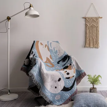 

Japanese style cartoon cat pattern line blanket sofa towel jacquard blanket Cat coverlet throw blanket blanket t010