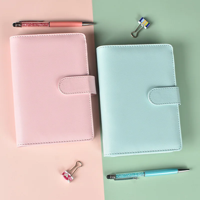 Leather Notebook Notebook Cover Macaron Color A5 A6 6 Ring Binder PU Clip-on Notebook Leather Loose Leaf Notebook Cover Notebooks Journal Kawaii Stationery