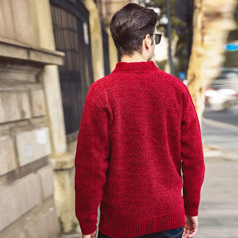 New Casual Winter Solid Color Cardigan Sweater Coat Baseball Collar Plus Velvet Thick Sweater Youth Men Warm Sweater Coat MWK010