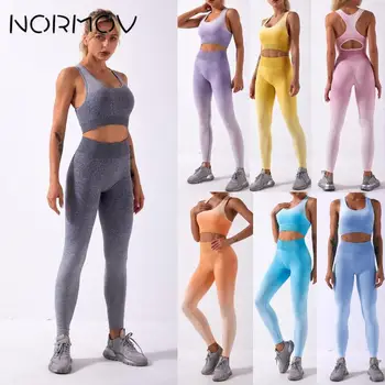 

NORMOV Seamless Women Yoga Set Workout Sportswear Gym Clothing Fitness Top High Waist Leggings Sports Suits Gym Set Women