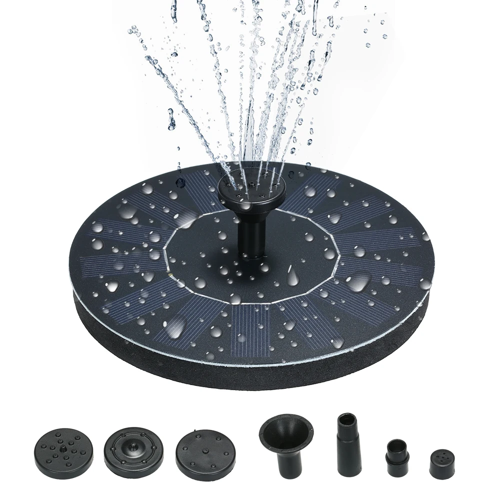 

7pcs Round Solar Birdbath Fountain Water Pump Solar Outdoor Water Fountain Panel Kit Bird Bath Small Pond Garden Lawn Black