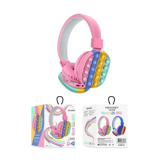 Head-mounted Decompression Creative Silicone Headset Toy Pop Its Fidget Wireless Headphone Toy  Fidget Toy Headphone Gifts попит pinkWith box