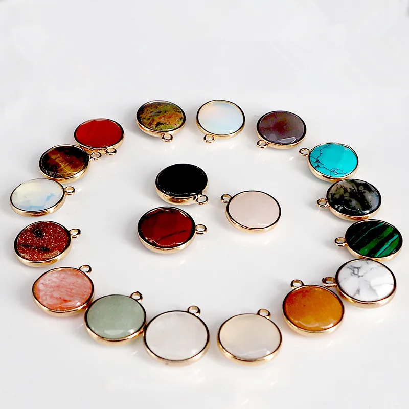 Natural Stone Round Pink Crystal Opal Agate Tiger's Eye Pendants fit Chakras Earrings Necklace Jewelry Making