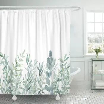 

Fabric Curtains with Hooks Green Eucalyptus Watercolor Floral Pattern Botanical Artistic Border Botany Bouquet Branch Christmas