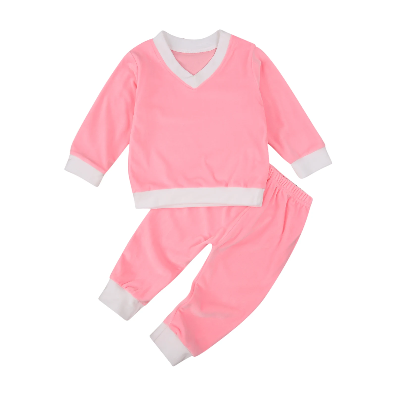 2 Pieces Kids Suit Set Girls V-Neck Long Sleeve Pullover and Pants Pink 24Months-6 Years | Детская одежда и обувь