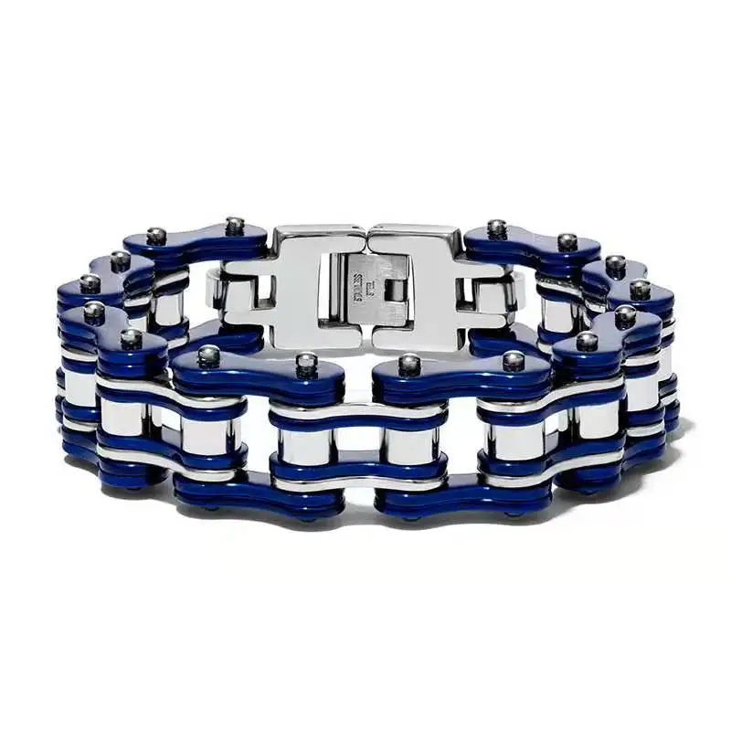 Мужской браслет в стиле панк браслеты мотоцикл и браслеты велосипедная цепь мужские рыцарские ювелирные изделия из нержавеющей стали 16 мм Ширина синяя сталь черный